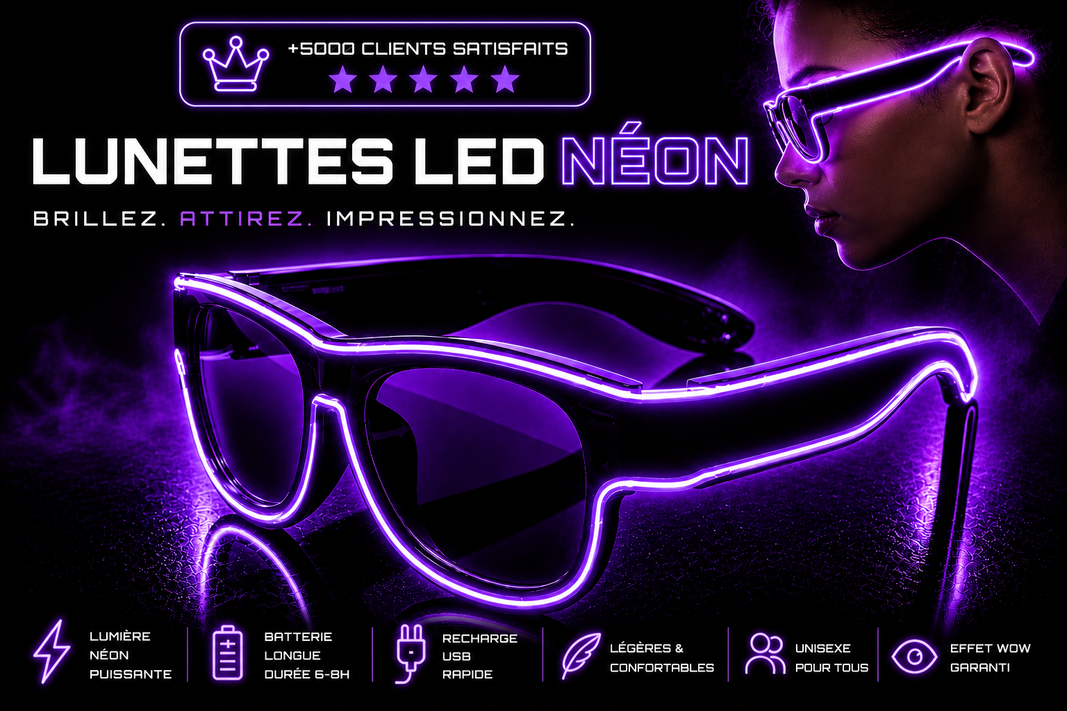 Lunettes LED Néon — Violet